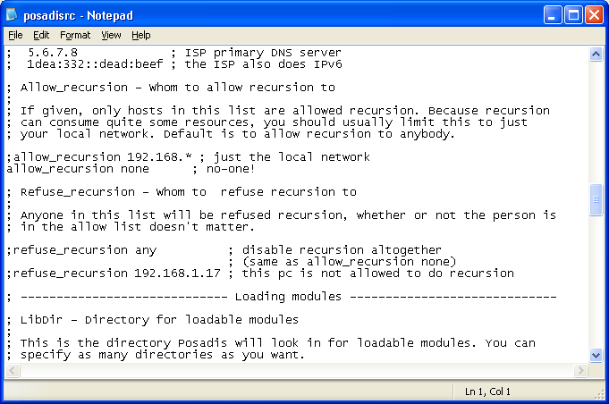 Posadis configuration file